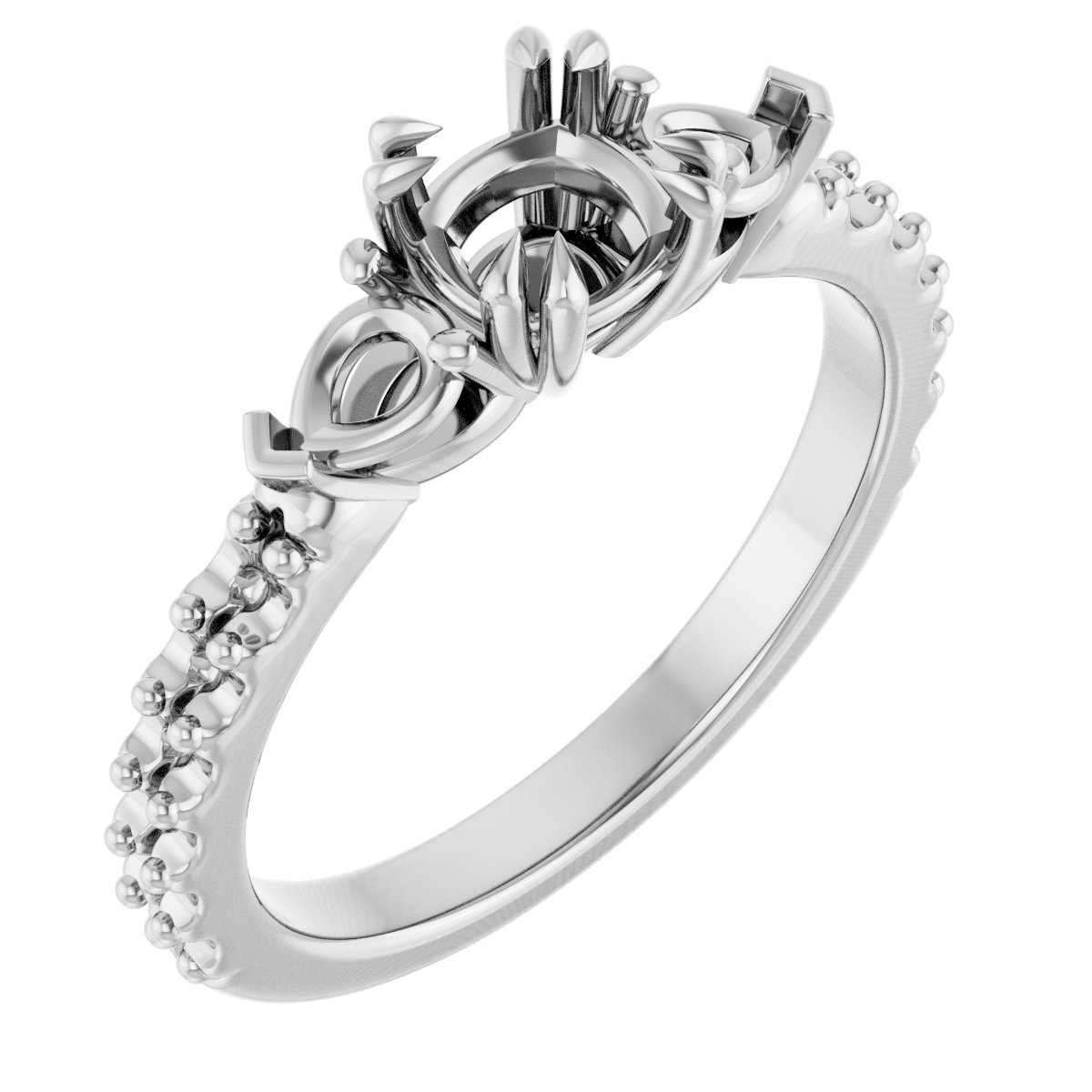 Double Claw-Prong Three-Stone Engagement Ring