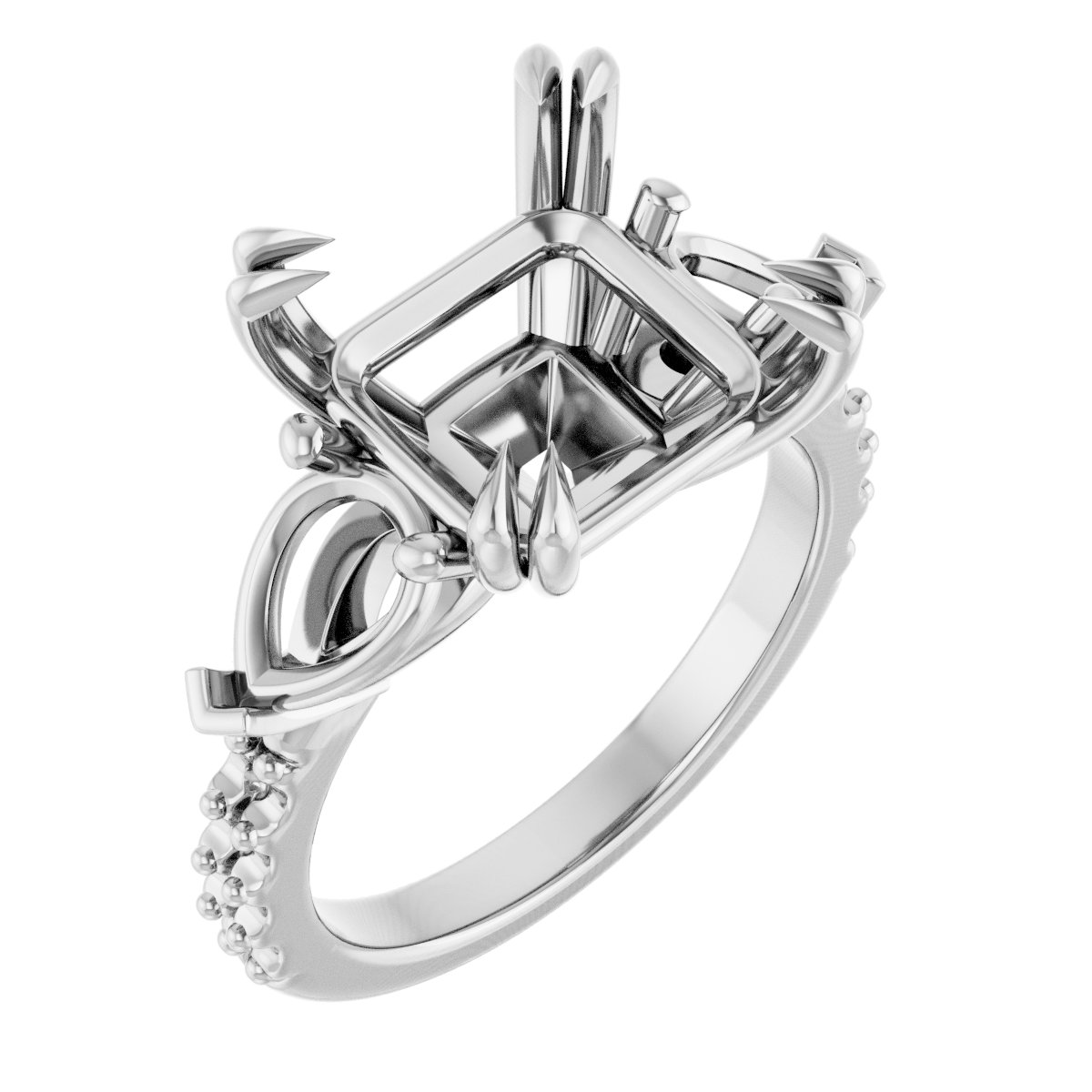 Double Claw-Prong Three-Stone Engagement Ring