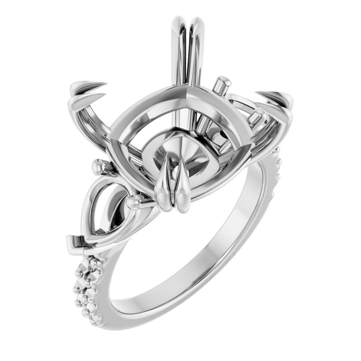Double Claw-Prong Three-Stone Engagement Ring