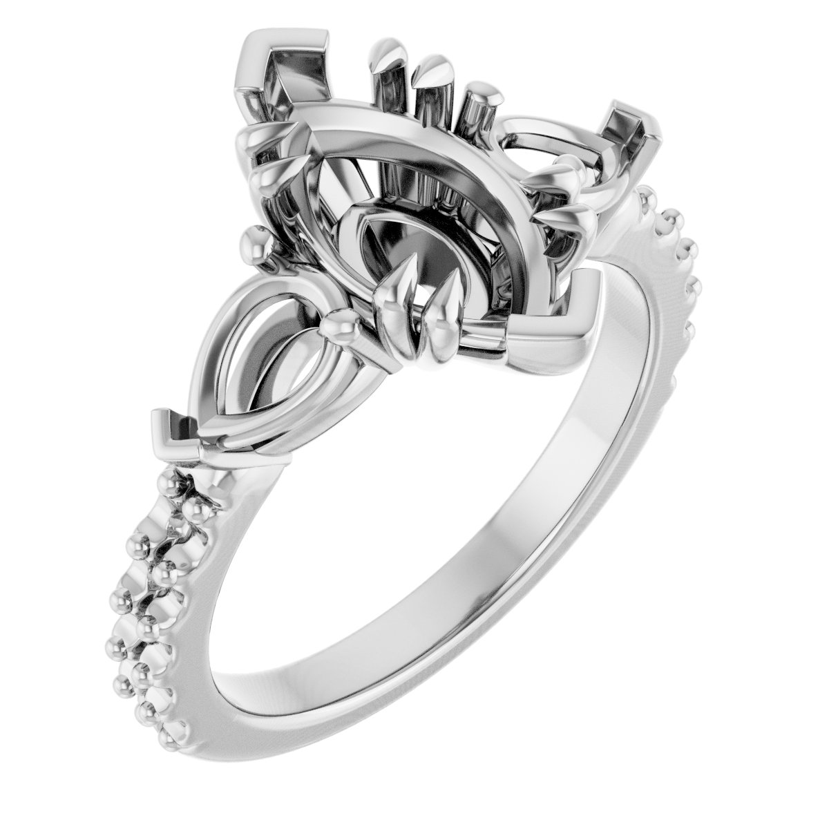 Double Claw-Prong Three-Stone Engagement Ring