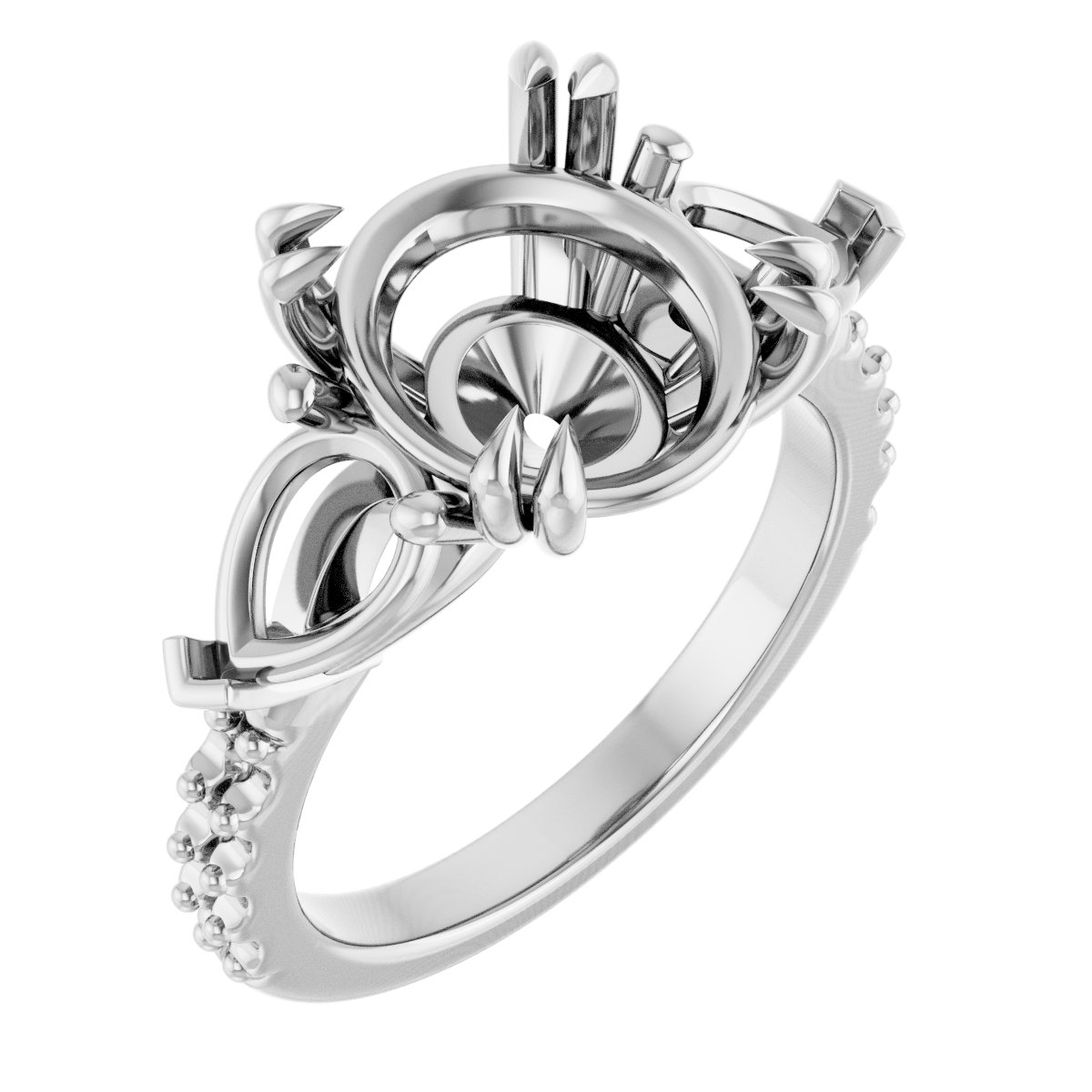 Double Claw-Prong Three-Stone Engagement Ring