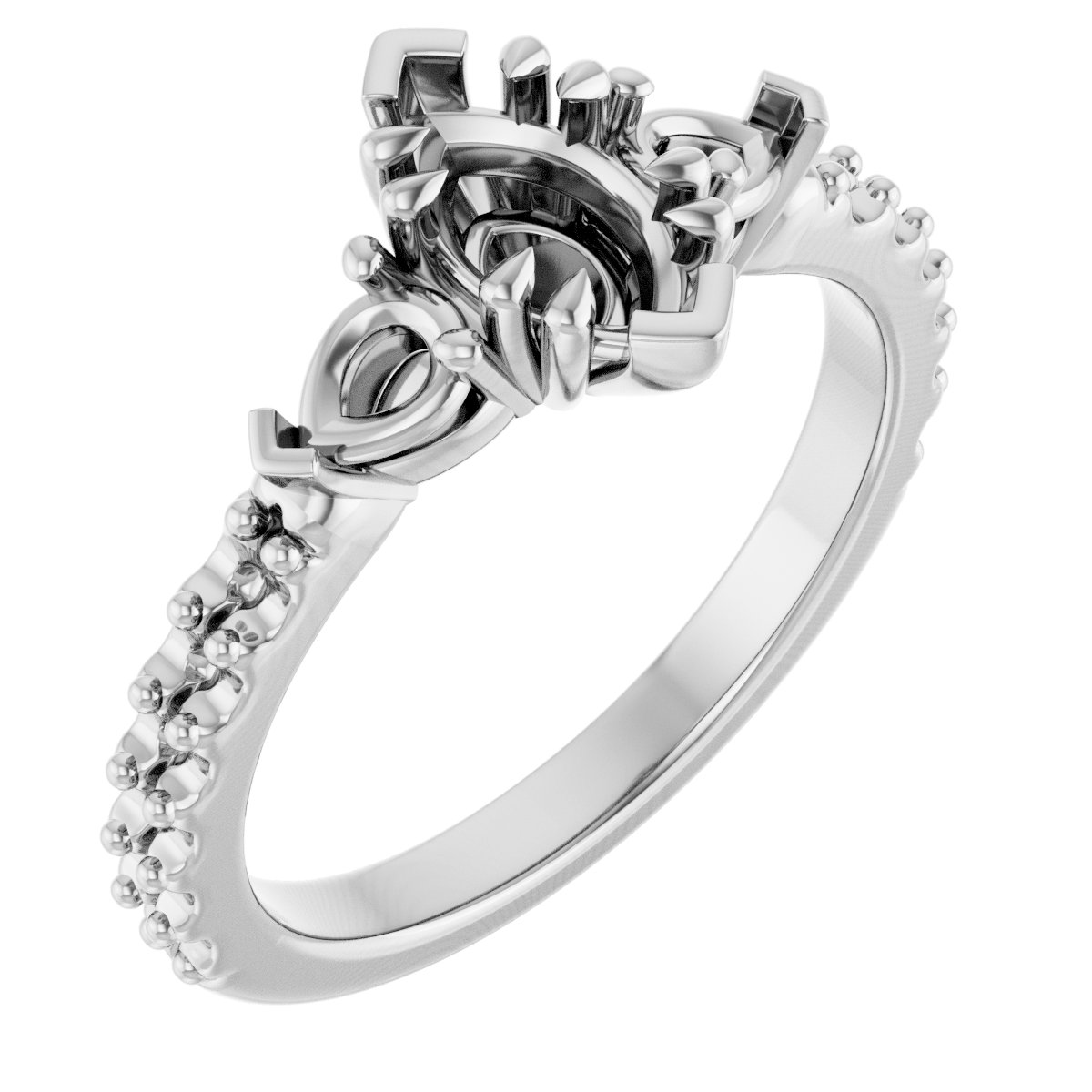 Double Claw-Prong Three-Stone Engagement Ring