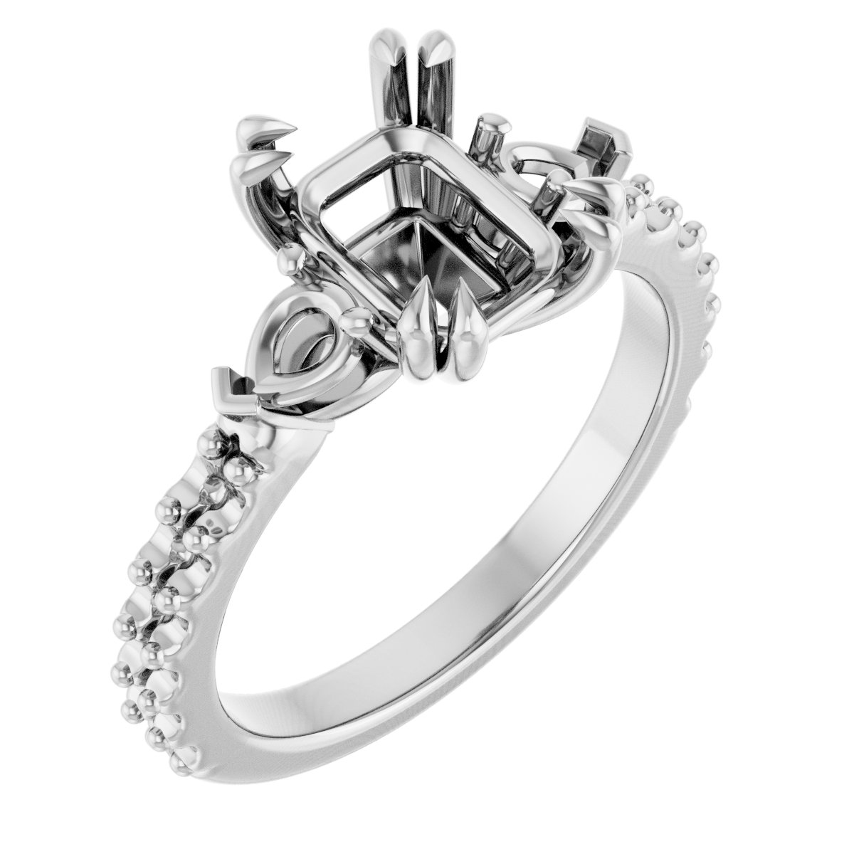 Double Claw-Prong Three-Stone Engagement Ring