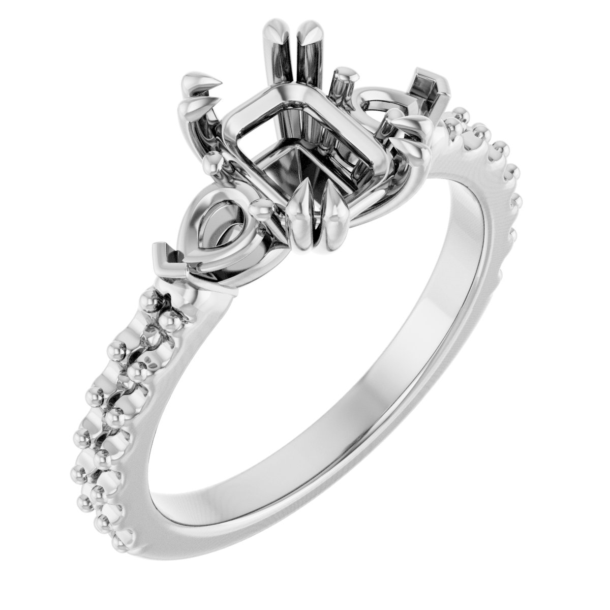 Double Claw-Prong Three-Stone Engagement Ring