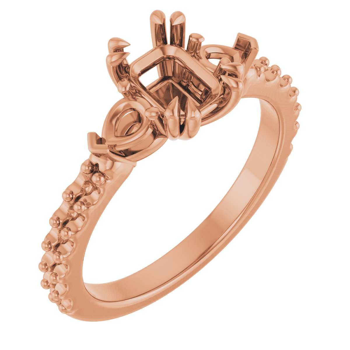 Double Claw-Prong Three-Stone Engagement Ring