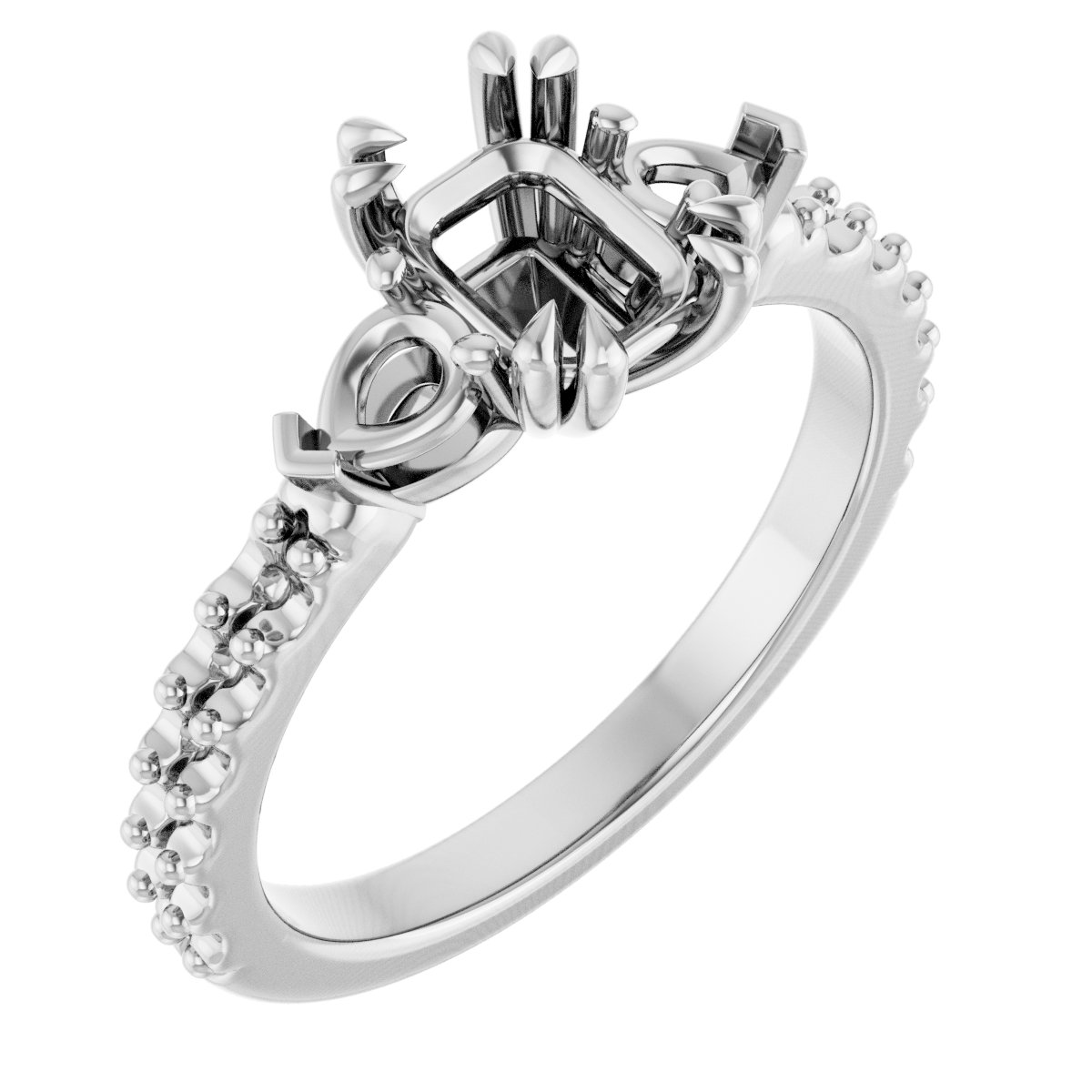 Double Claw-Prong Three-Stone Engagement Ring