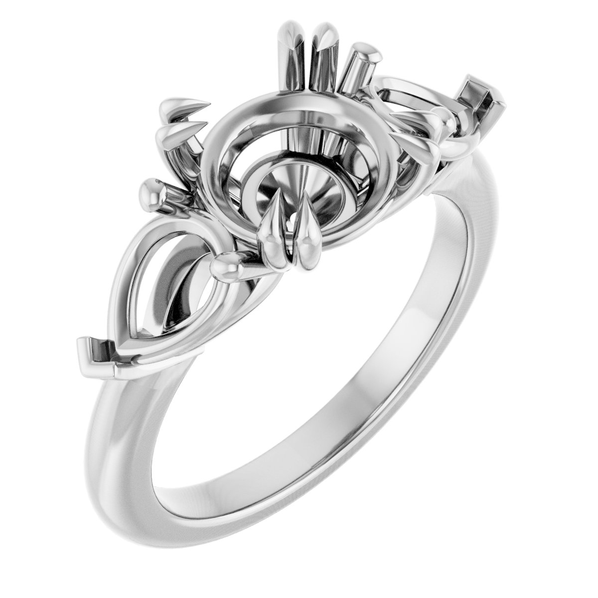 Double Claw-Prong Three-Stone Engagement Ring