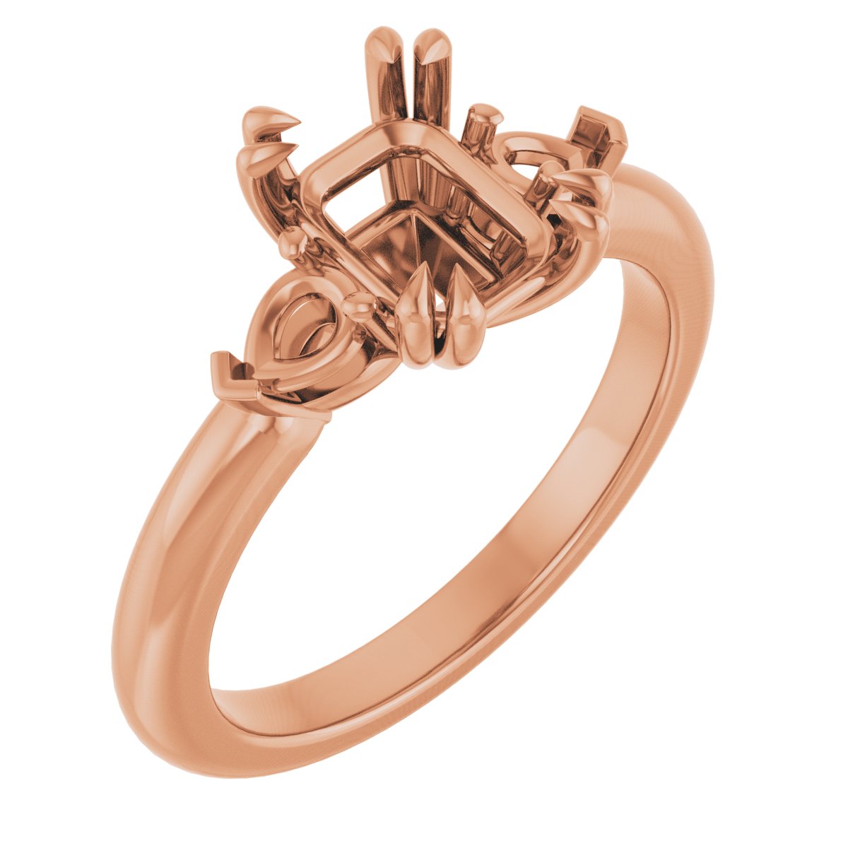 Double Claw-Prong Three-Stone Engagement Ring