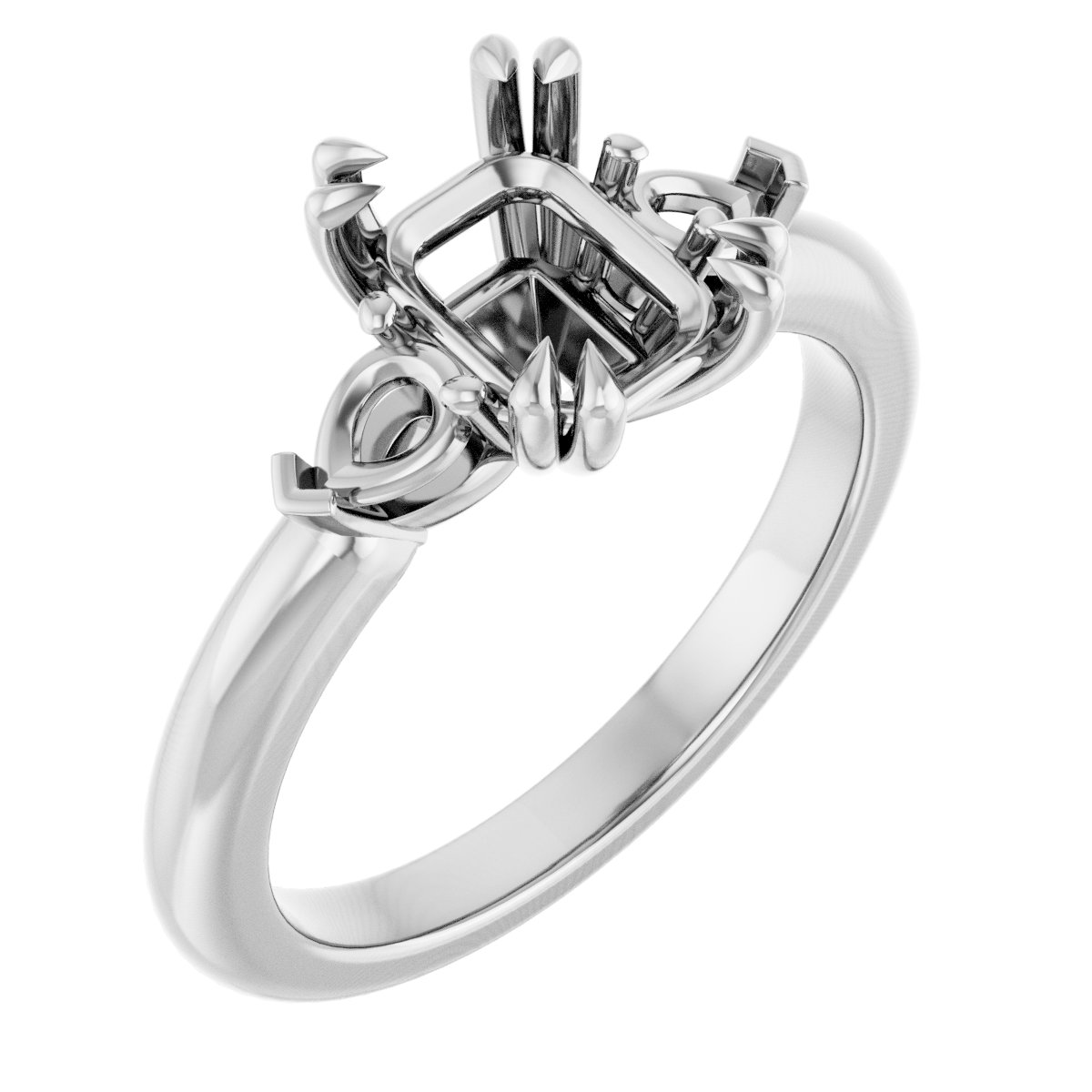 Double Claw-Prong Three-Stone Engagement Ring