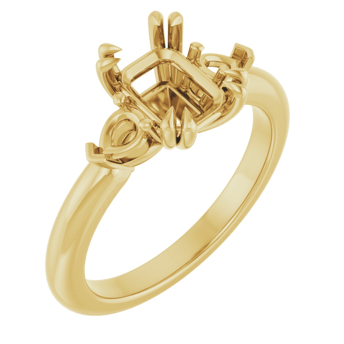 Double Claw-Prong Three-Stone Engagement Ring