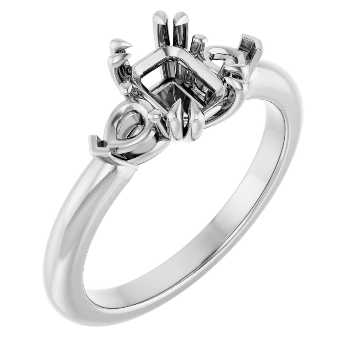 Double Claw-Prong Three-Stone Engagement Ring
