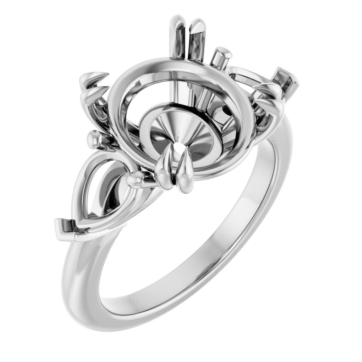 Double Claw-Prong Three-Stone Engagement Ring