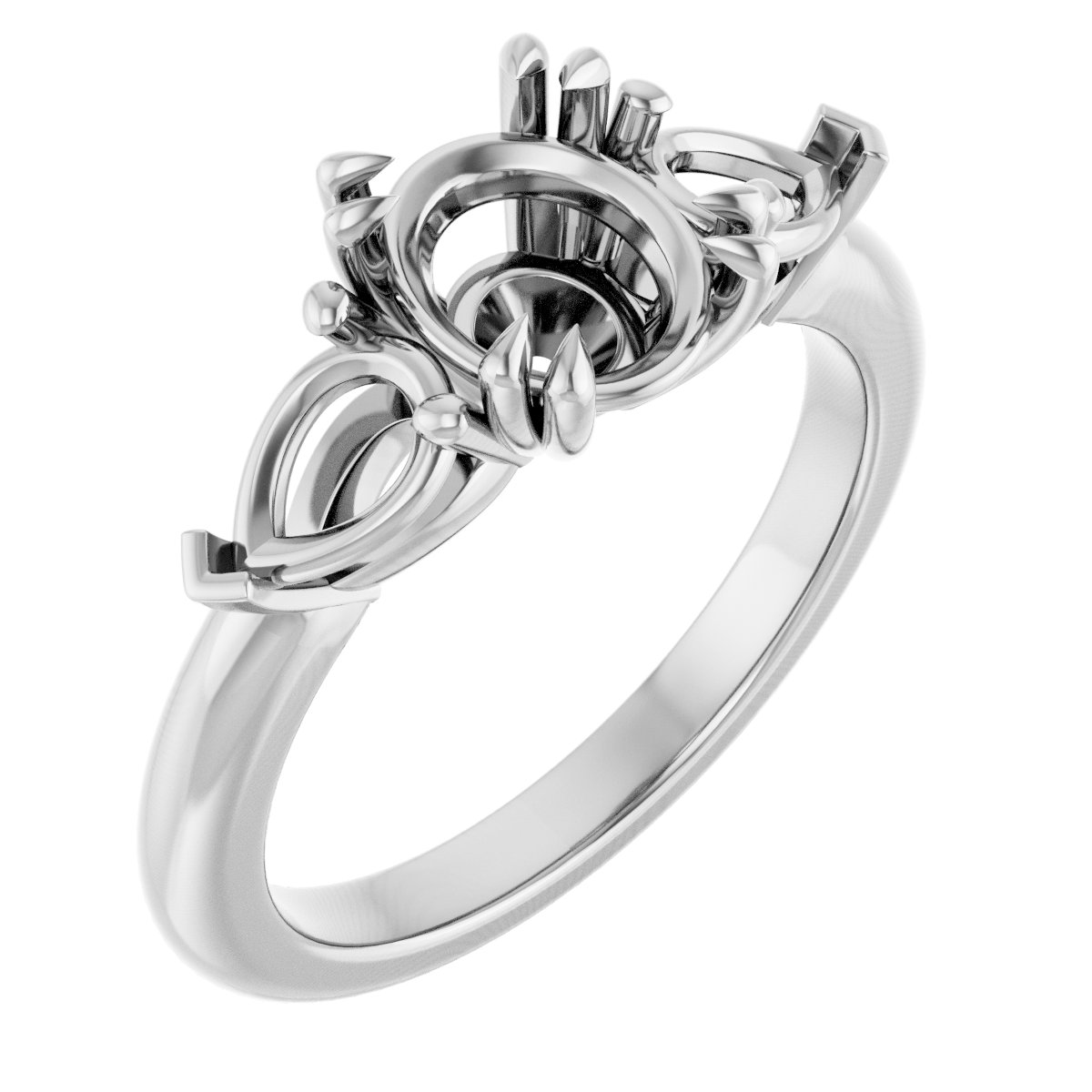Double Claw-Prong Three-Stone Engagement Ring