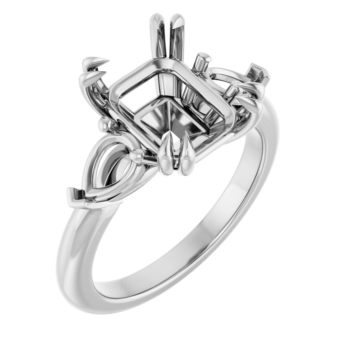 Double Claw-Prong Three-Stone Engagement Ring