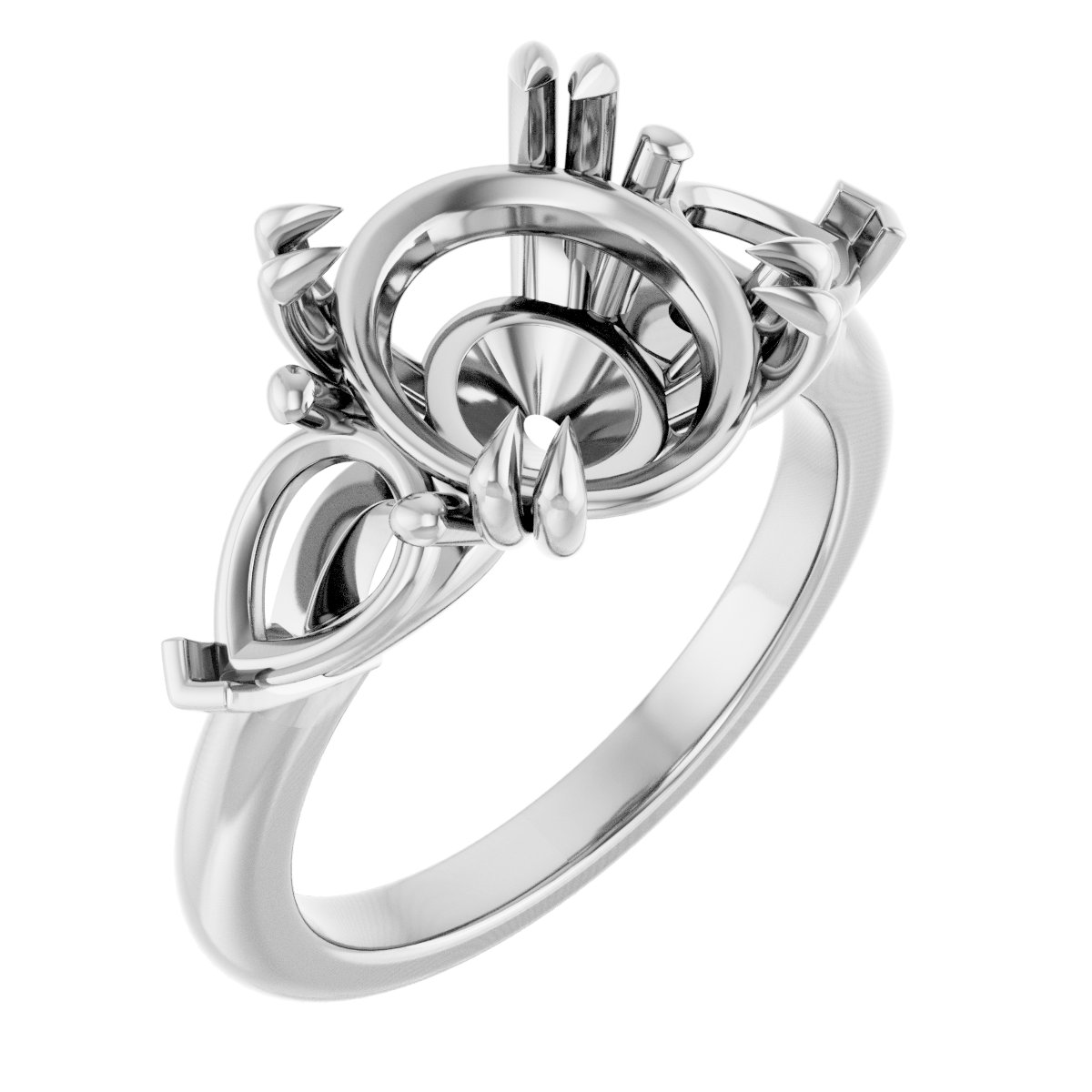 Double Claw-Prong Three-Stone Engagement Ring
