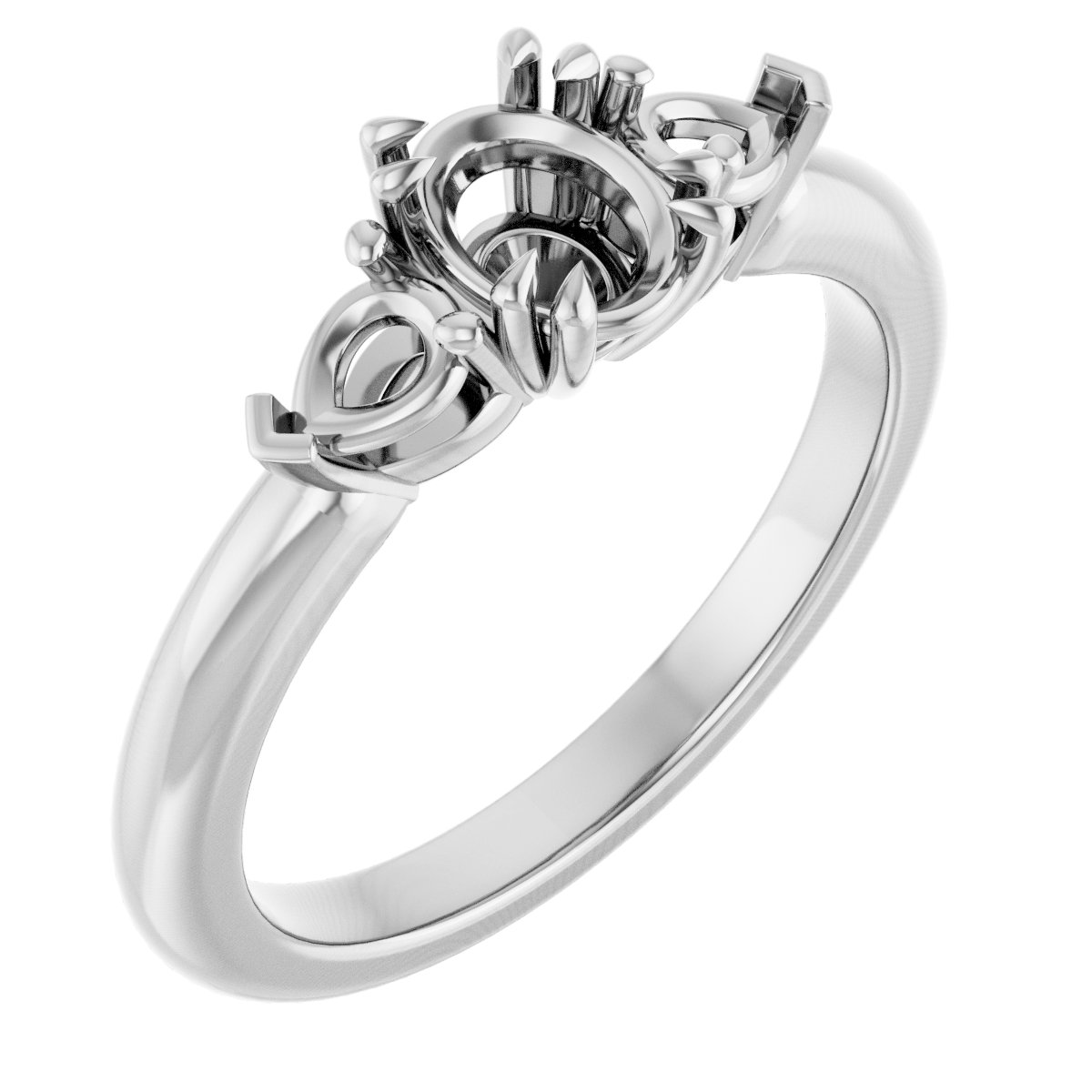 Double Claw-Prong Three-Stone Engagement Ring