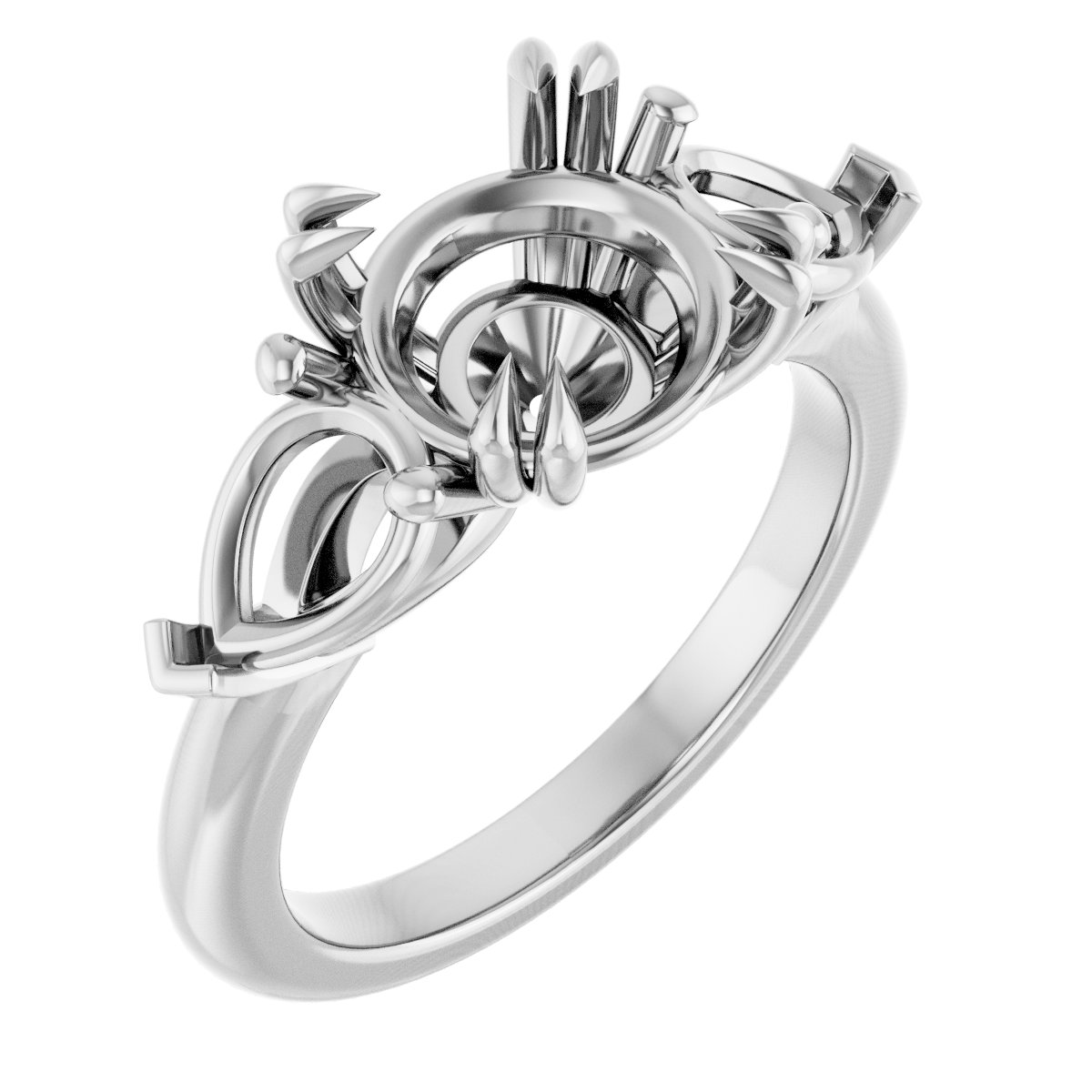 Double Claw-Prong Three-Stone Engagement Ring