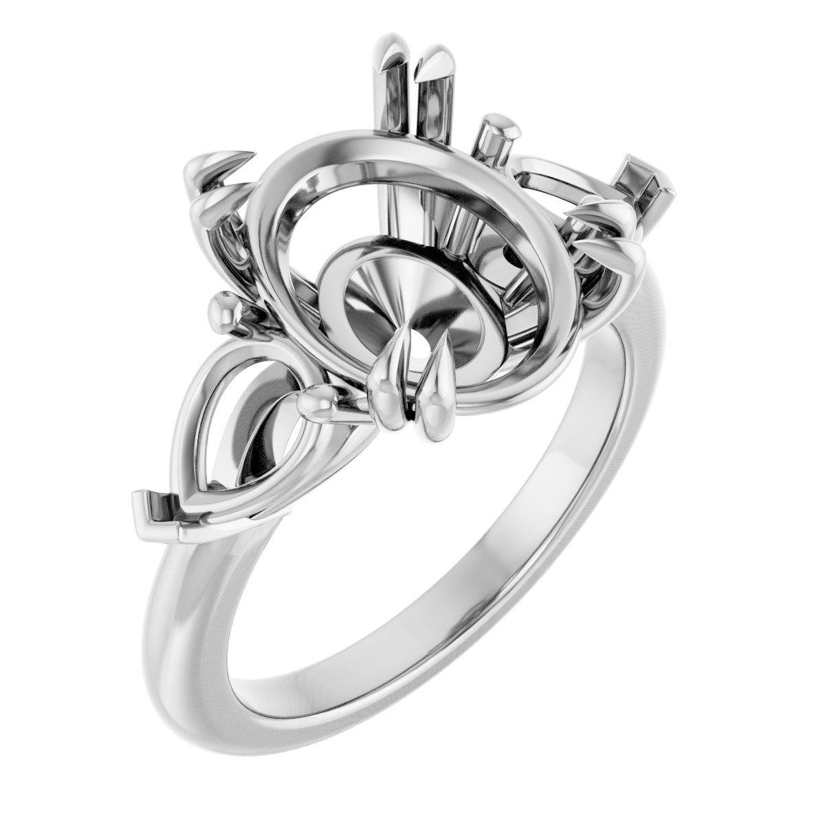 Double Claw-Prong Three-Stone Engagement Ring