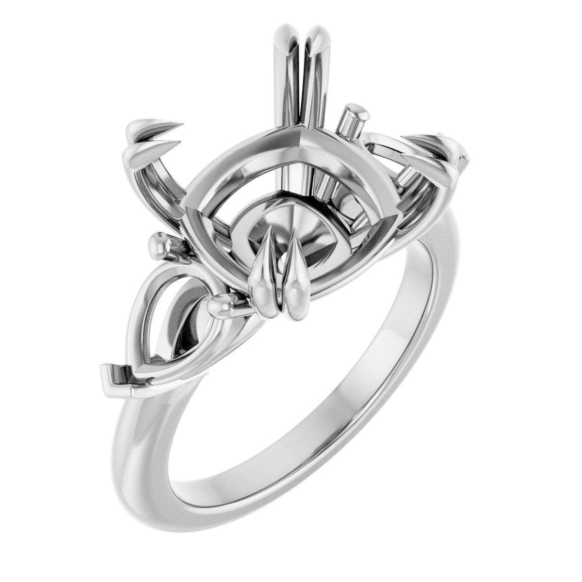 Double Claw-Prong Three-Stone Engagement Ring