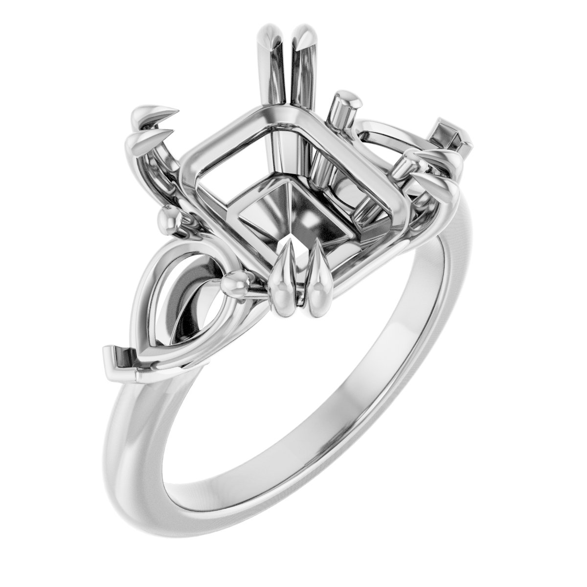 Double Claw-Prong Three-Stone Engagement Ring