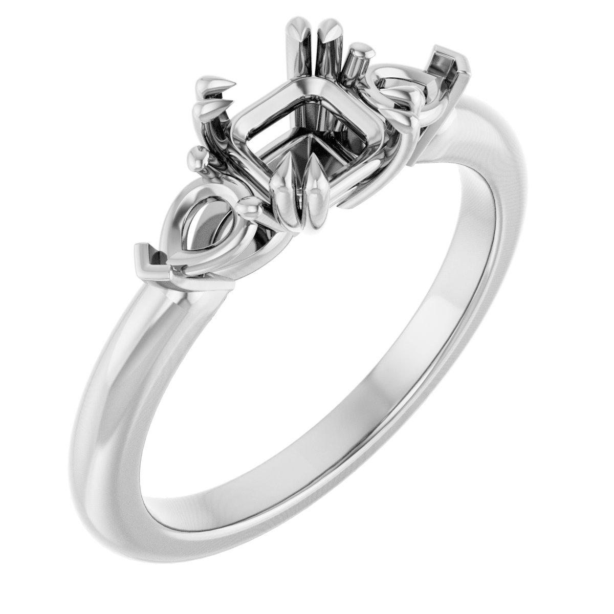 Double Claw-Prong Three-Stone Engagement Ring