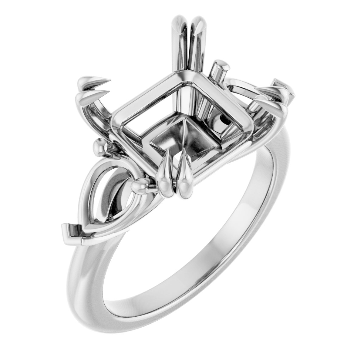 Double Claw-Prong Three-Stone Engagement Ring