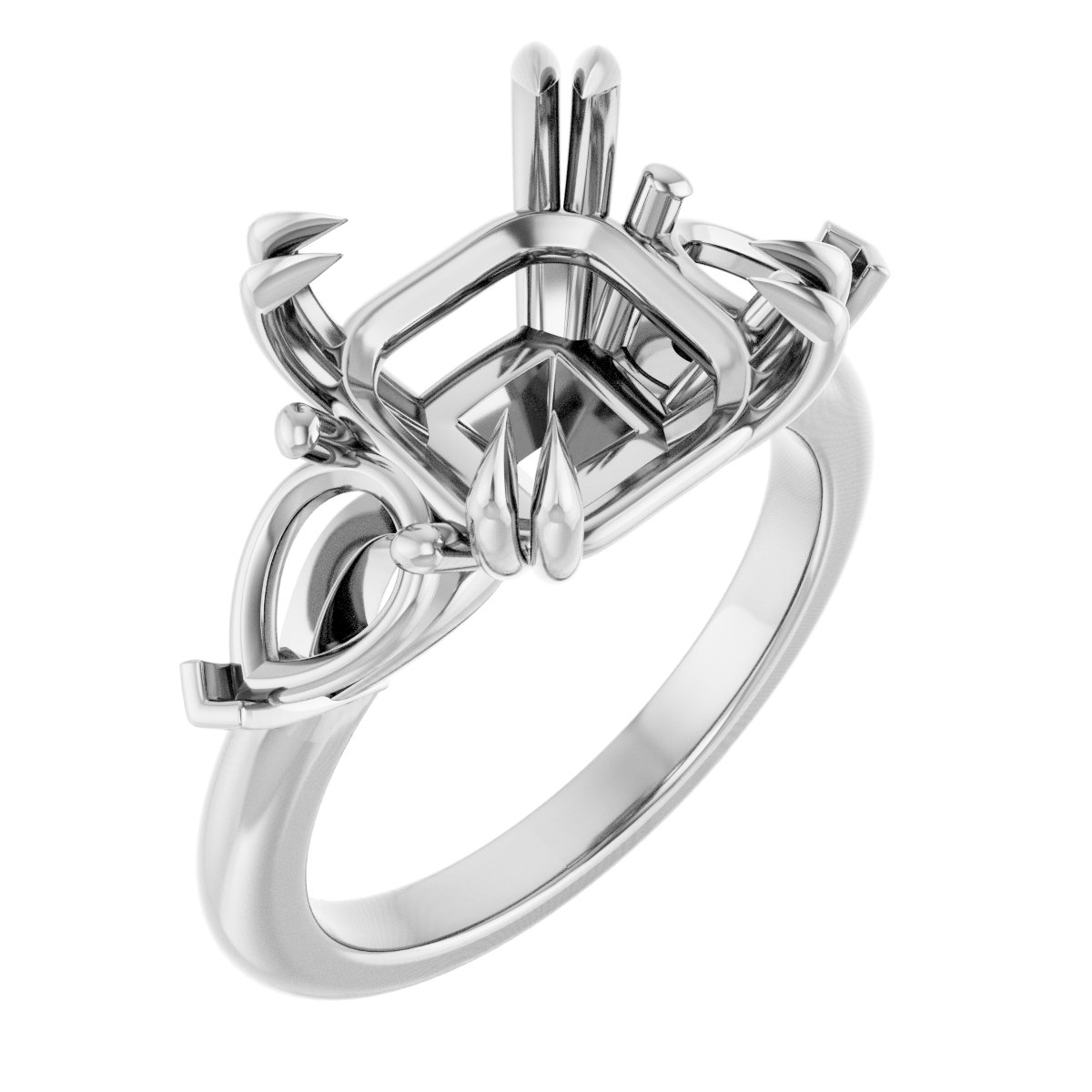 Double Claw-Prong Three-Stone Engagement Ring