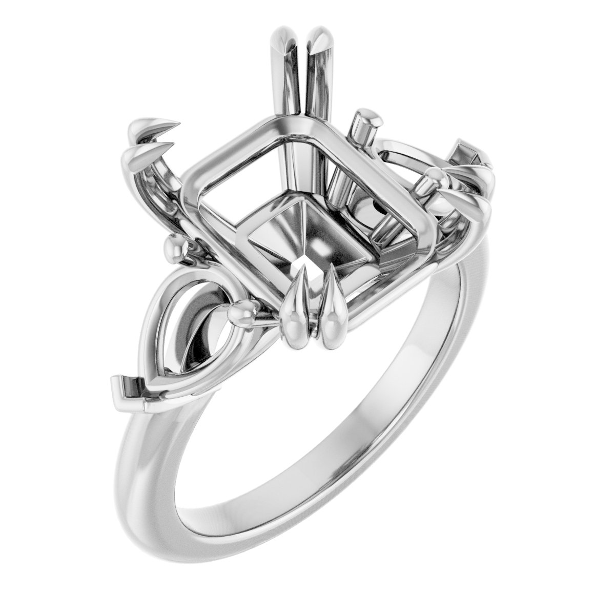 Double Claw-Prong Three-Stone Engagement Ring