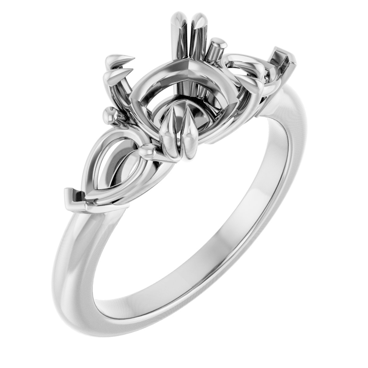 Double Claw-Prong Three-Stone Engagement Ring
