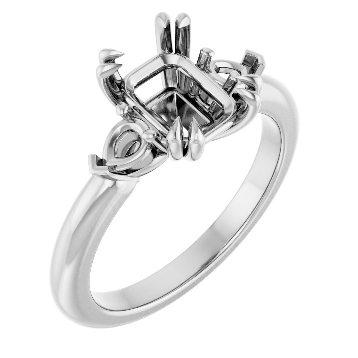 Double Claw-Prong Three-Stone Engagement Ring