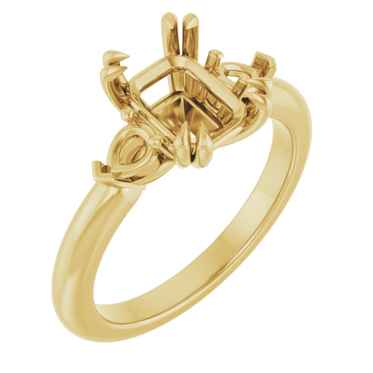 Double Claw-Prong Three-Stone Engagement Ring