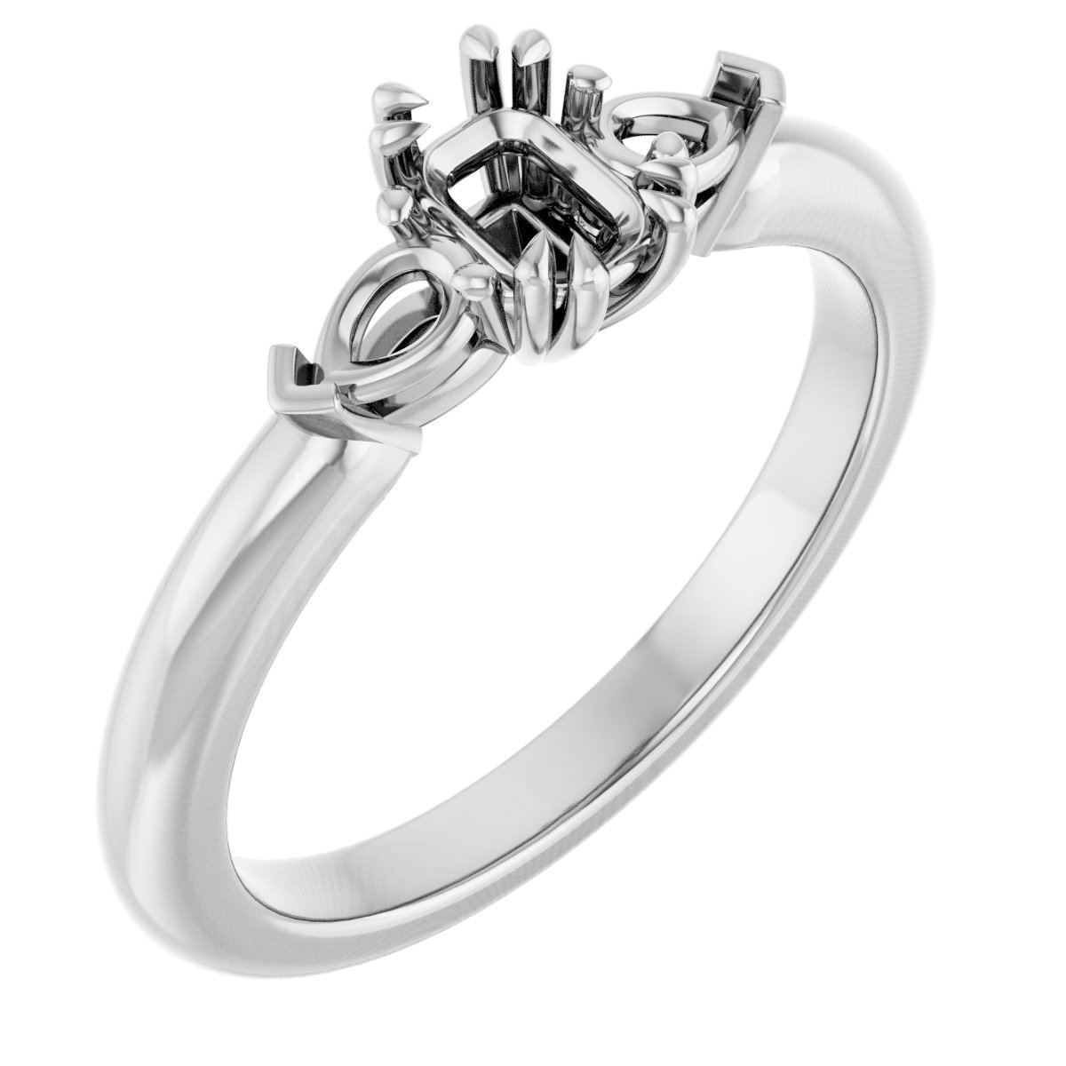 Double Claw-Prong Three-Stone Engagement Ring