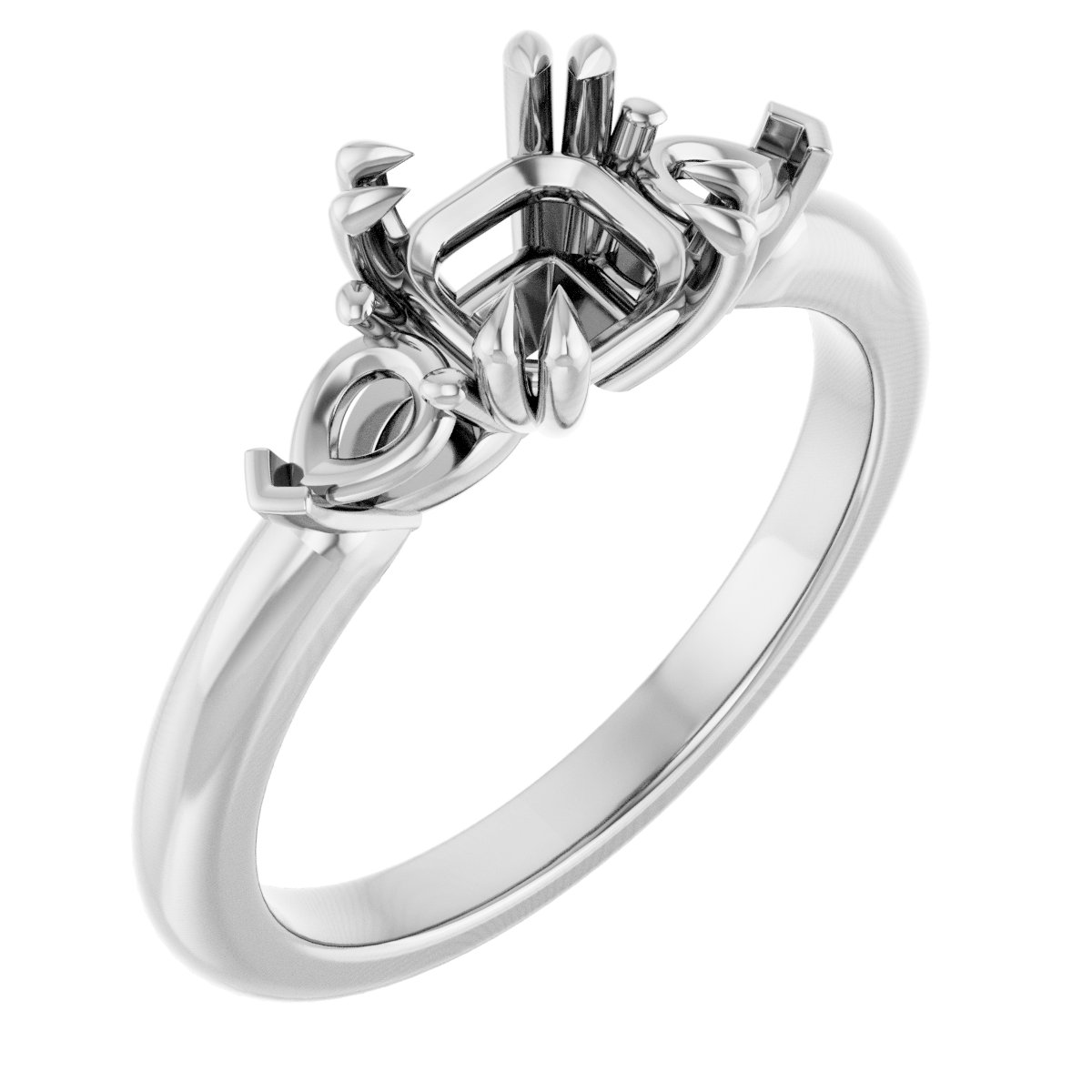 Double Claw-Prong Three-Stone Engagement Ring