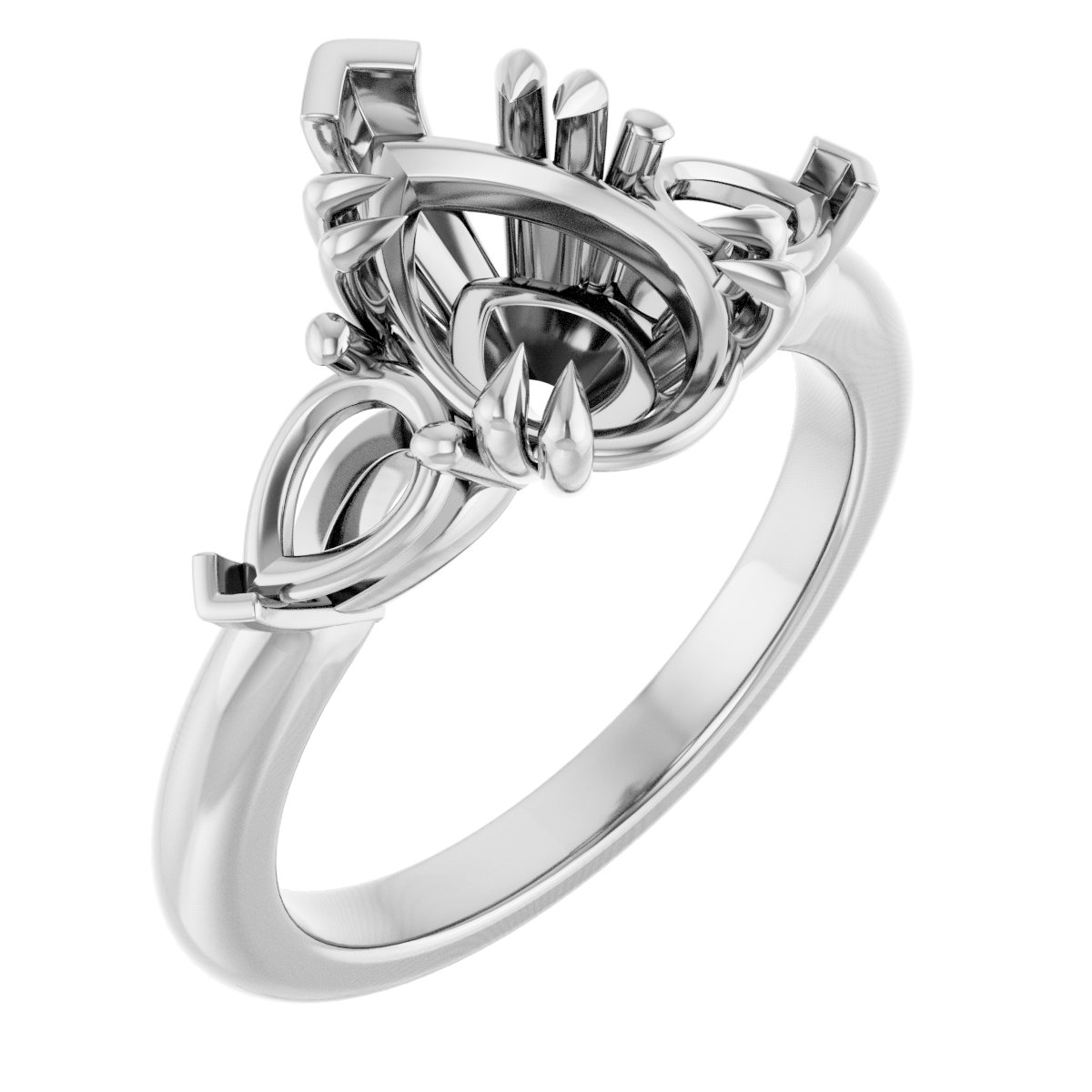 Double Claw-Prong Three-Stone Engagement Ring