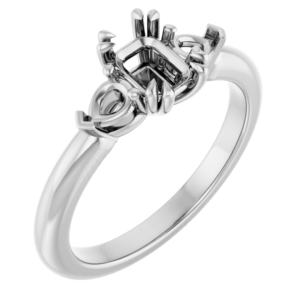 Double Claw-Prong Three-Stone Engagement Ring