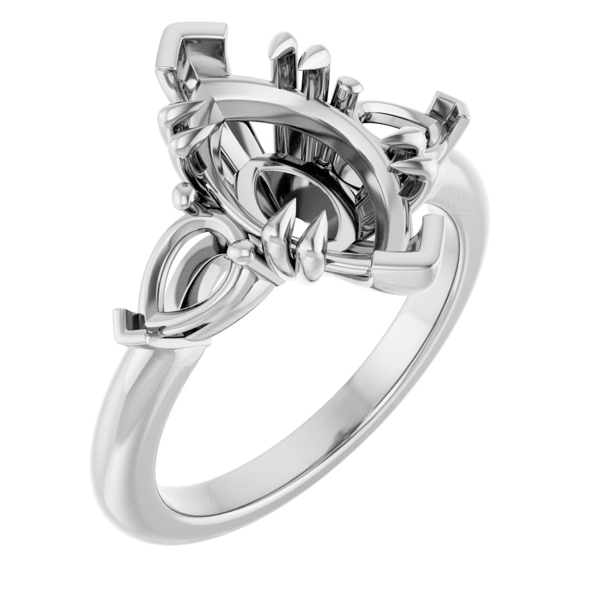 Double Claw-Prong Three-Stone Engagement Ring