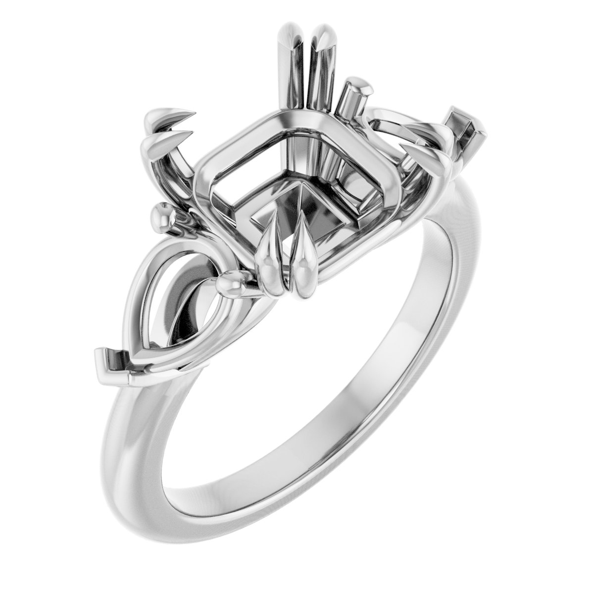 Double Claw-Prong Three-Stone Engagement Ring