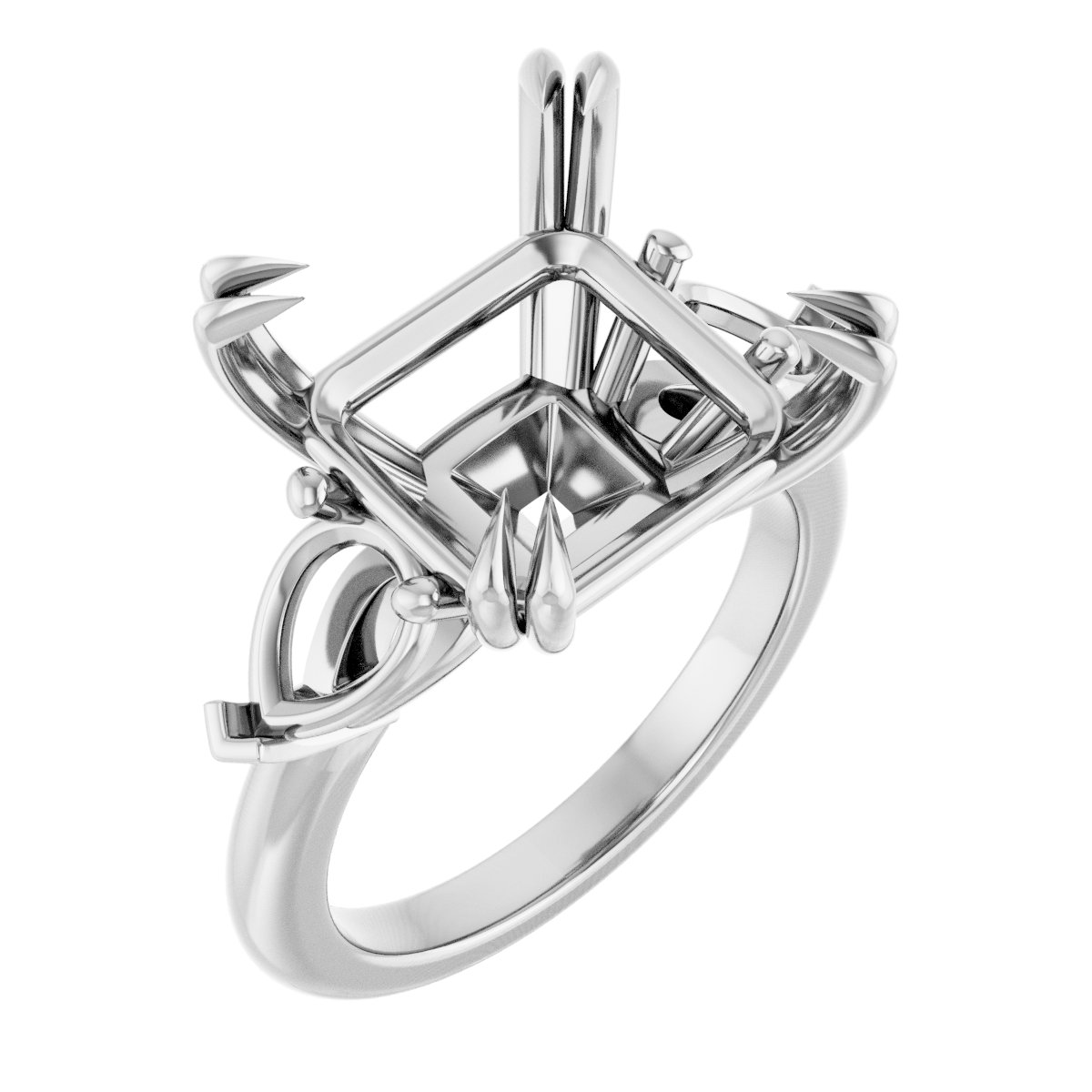 Double Claw-Prong Three-Stone Engagement Ring