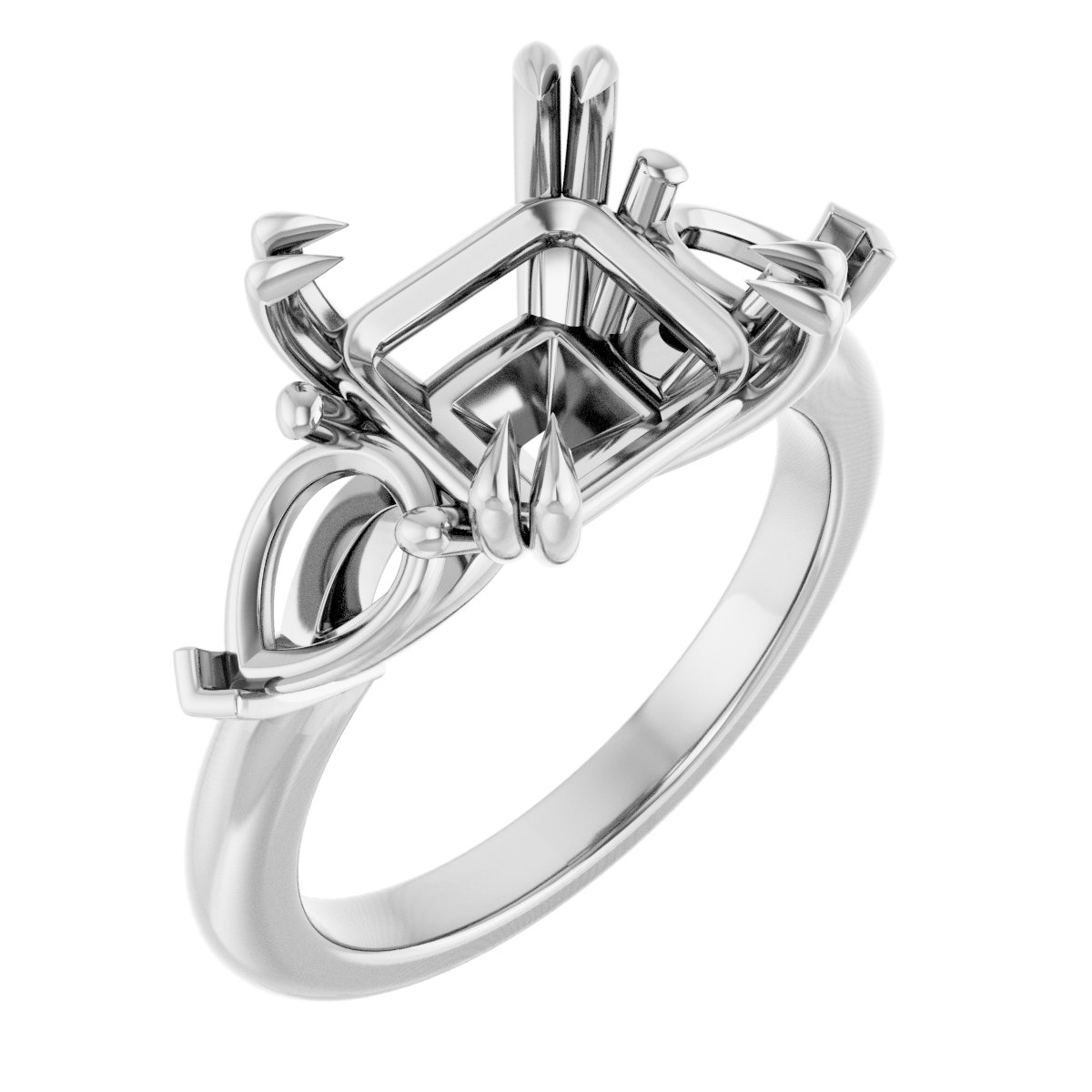 Double Claw-Prong Three-Stone Engagement Ring