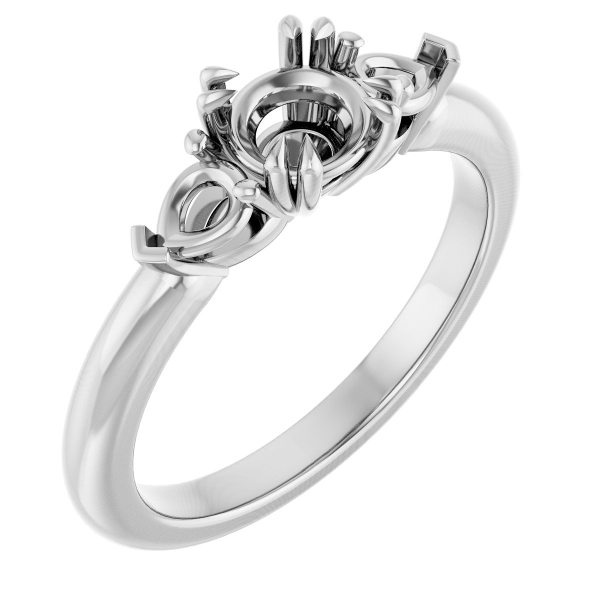 Double Claw-Prong Three-Stone Engagement Ring