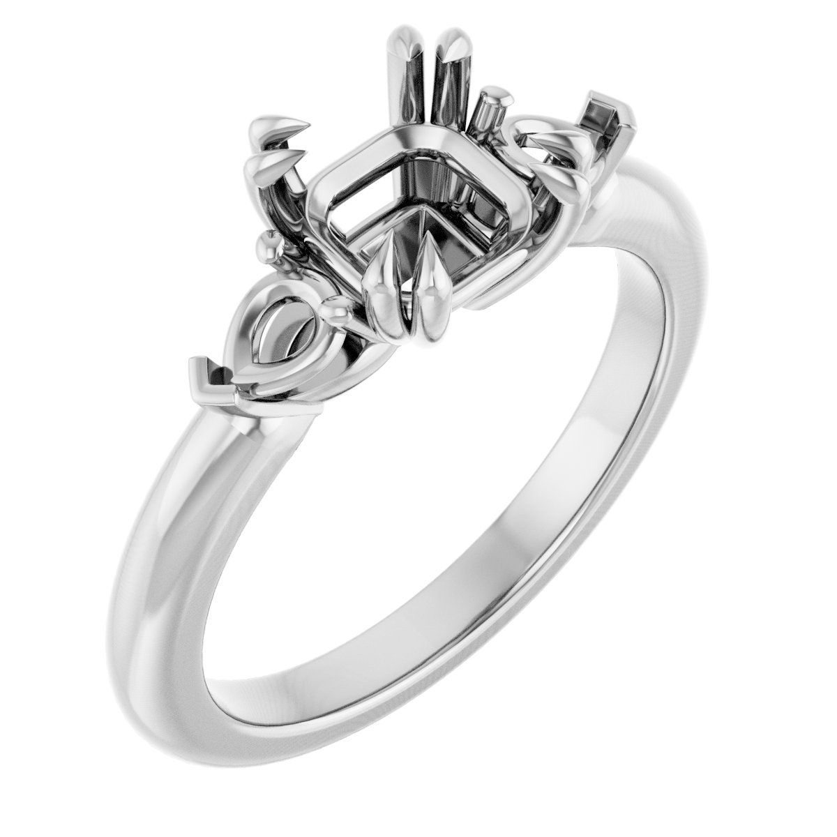 Double Claw-Prong Three-Stone Engagement Ring
