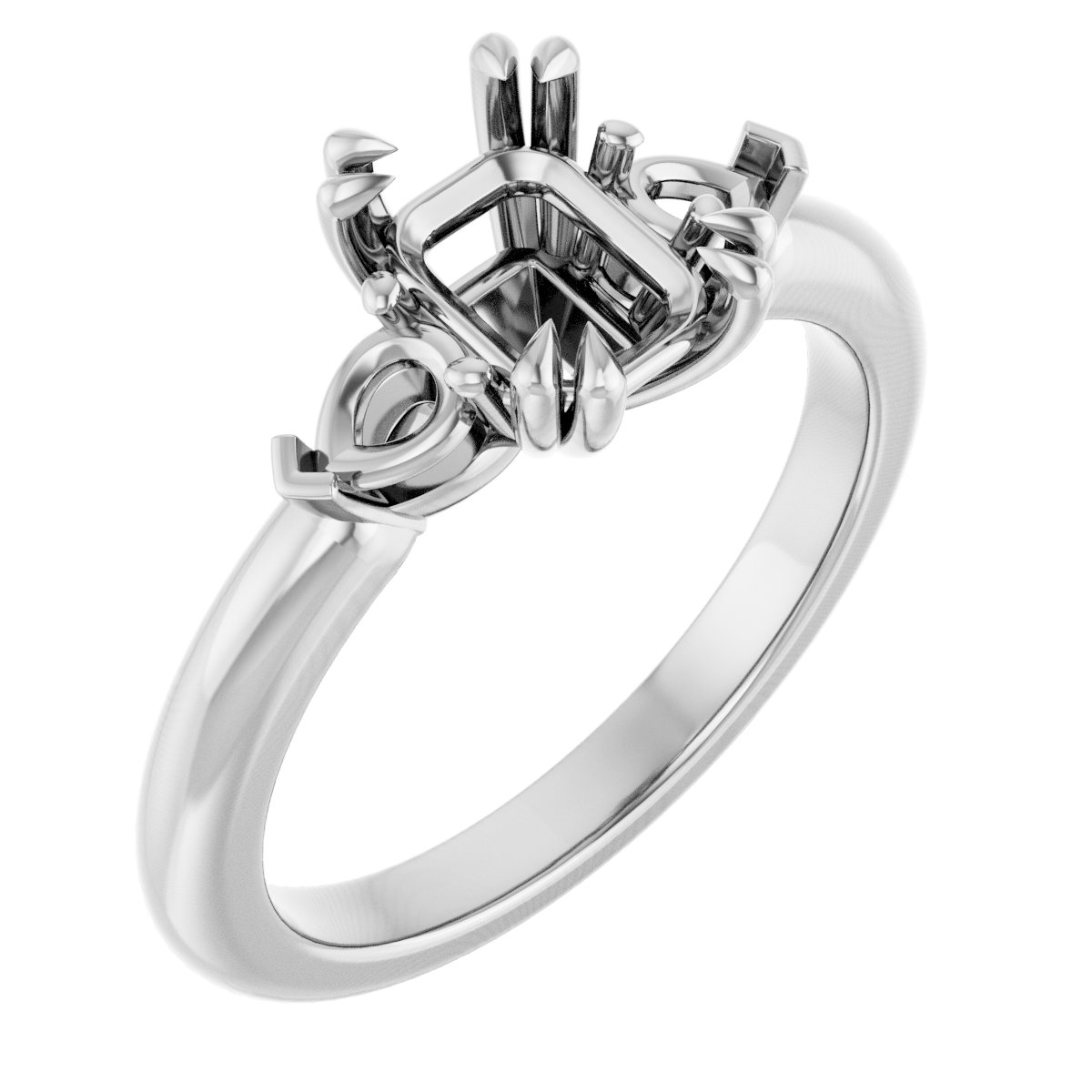 Double Claw-Prong Three-Stone Engagement Ring