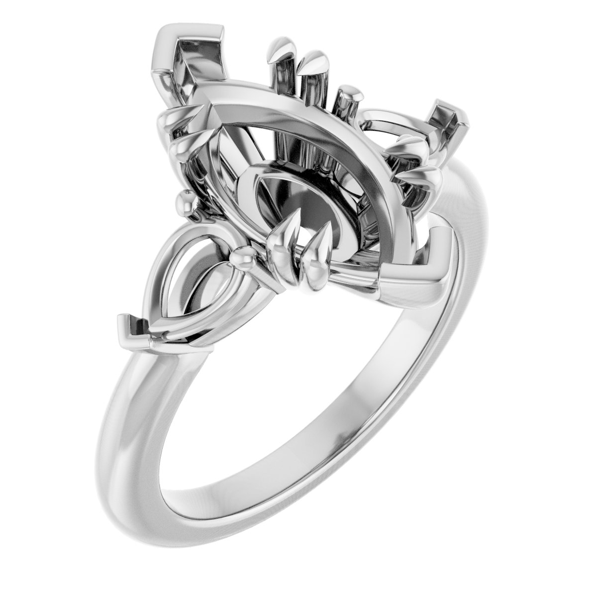 Double Claw-Prong Three-Stone Engagement Ring