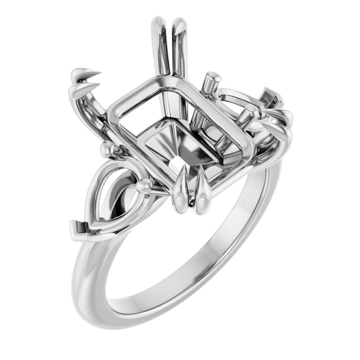 Double Claw-Prong Three-Stone Engagement Ring