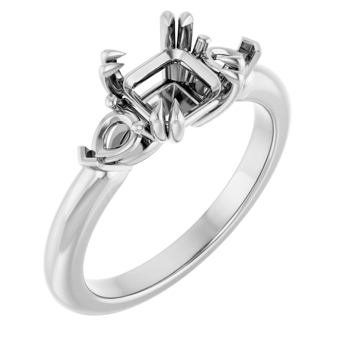 Double Claw-Prong Three-Stone Engagement Ring