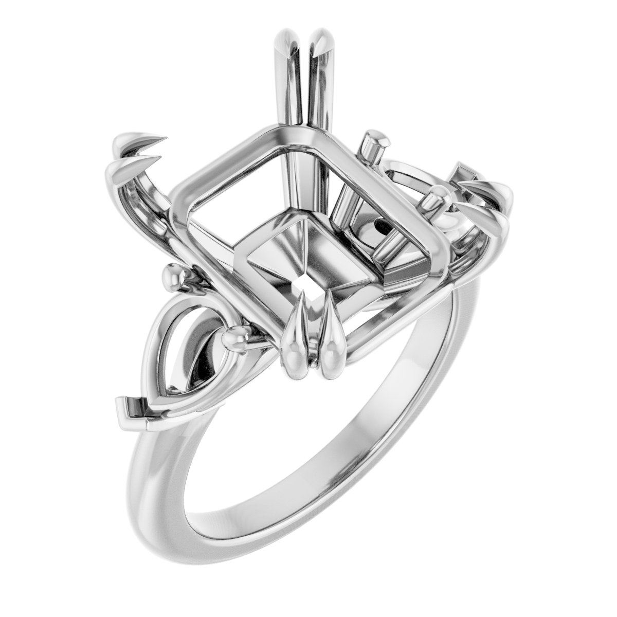 Double Claw-Prong Three-Stone Engagement Ring