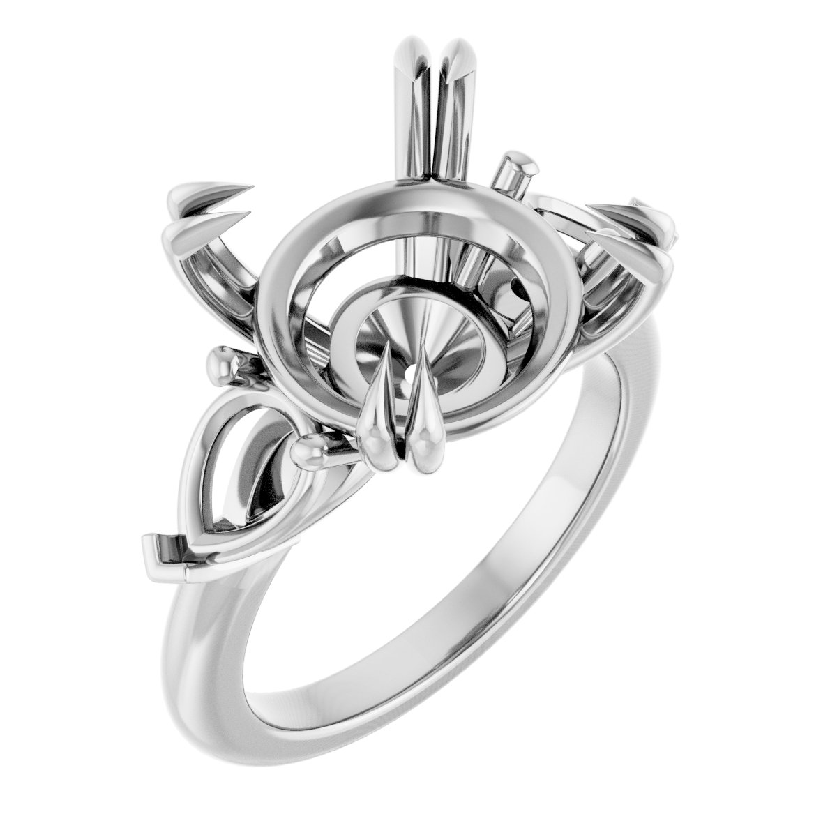 Double Claw-Prong Three-Stone Engagement Ring