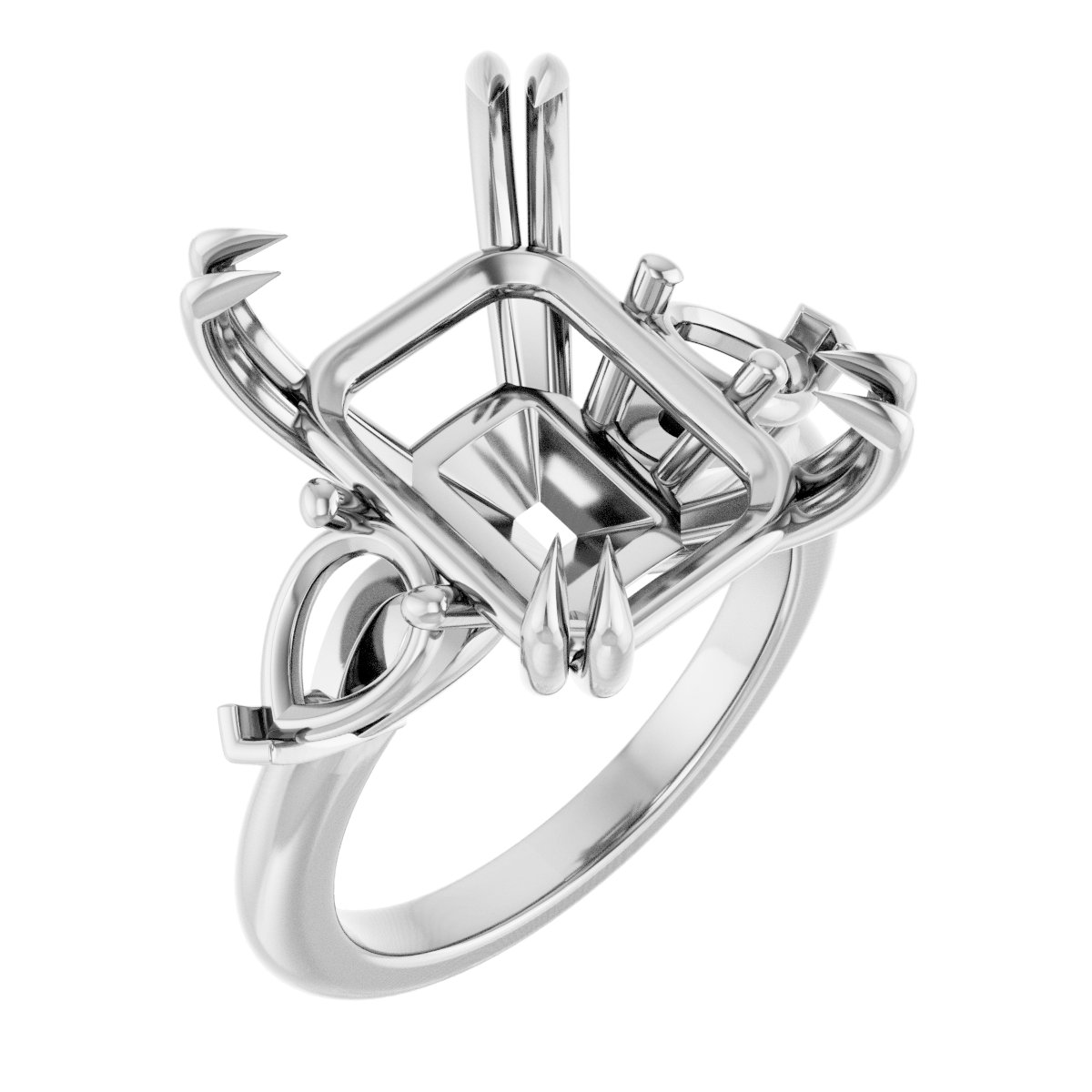 Double Claw-Prong Three-Stone Engagement Ring