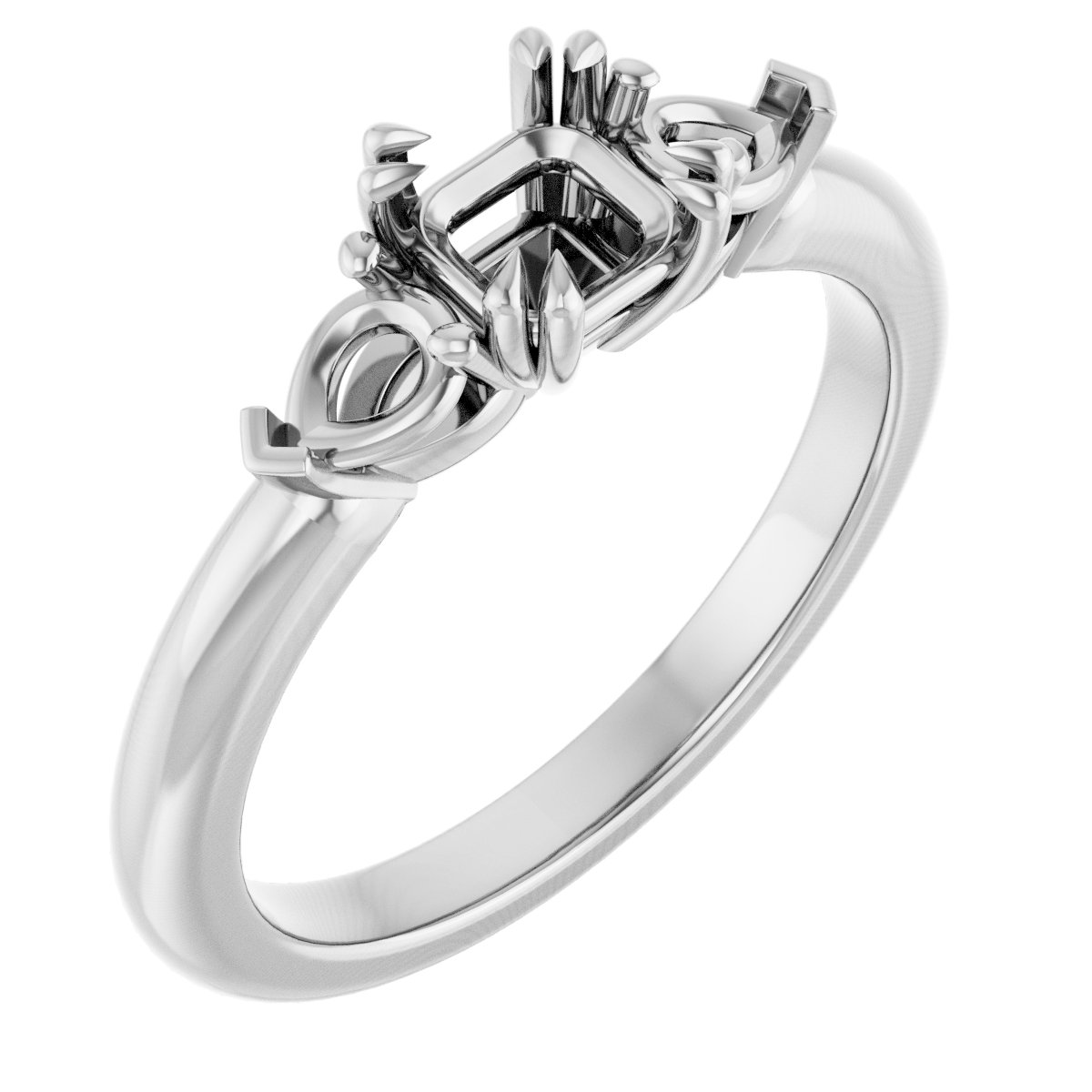 Double Claw-Prong Three-Stone Engagement Ring