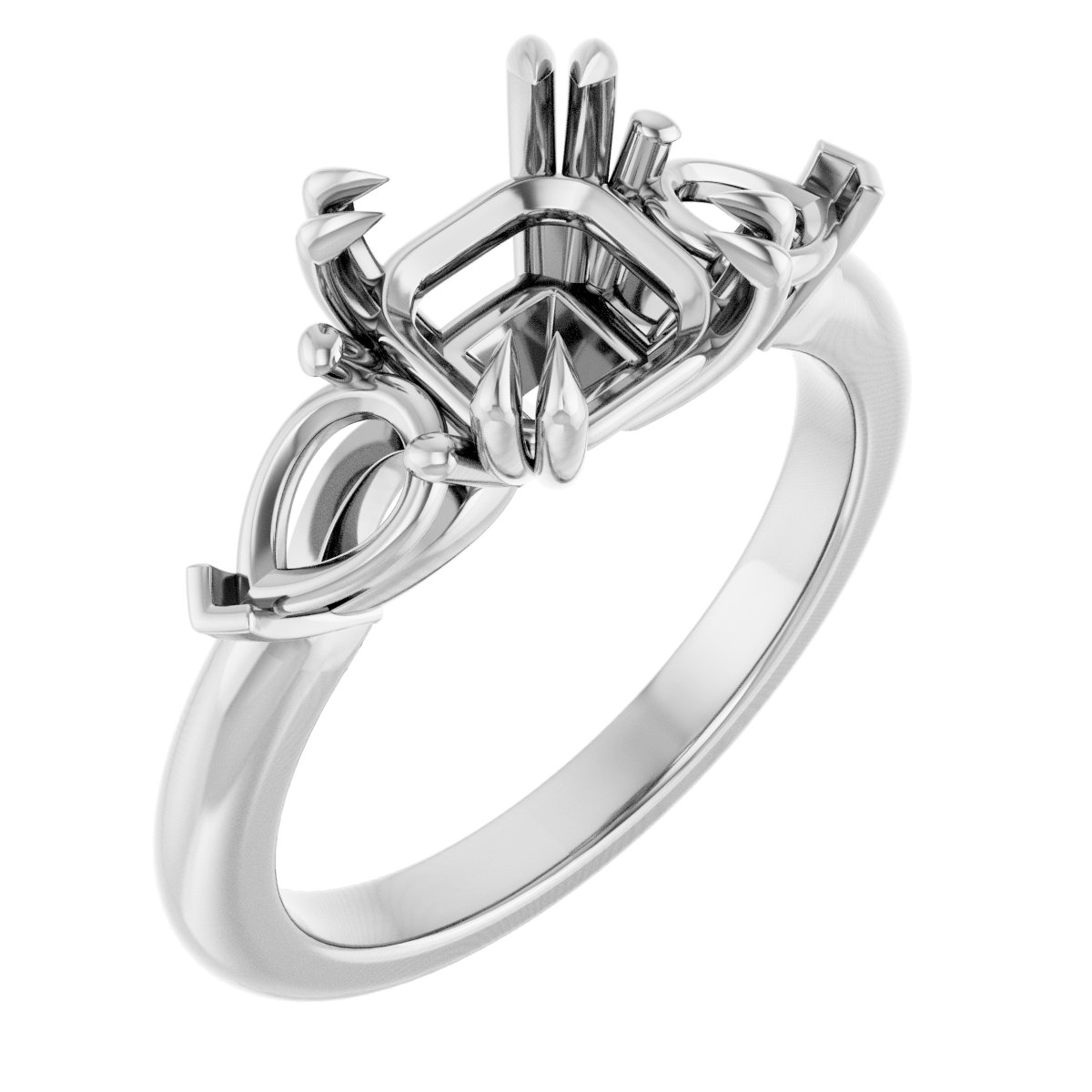 Double Claw-Prong Three-Stone Engagement Ring